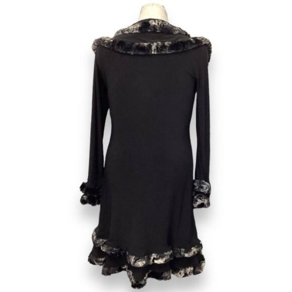 Joseph Ribkoff Women’s Mixed Media Open Front Faux Fur Trim Cardigan, Black, 8 - Picture 6 of 10